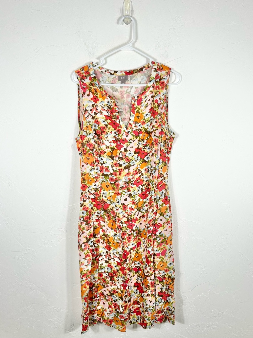J. Jill Sleeveless V-Neck Floral Shift Midi Dress with Pockets Size 14